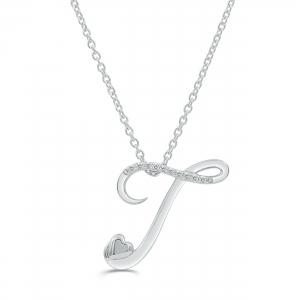 Love Spell Lab-grown Diamonds Letter T Initial Pendant 0.10 Ct. T.w. in Sterling Silver