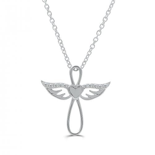 Love Spell Lab-grown Diamonds Angel Wing with Heart Cross Pendant 0.10 Ct. T.w. in Sterling Silver