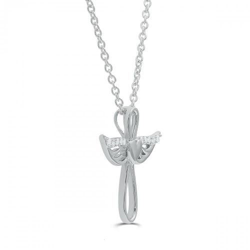 Love Spell Lab-grown Diamonds Angel Wing with Heart Cross Pendant 0.10 Ct. T.w. in Sterling Silver