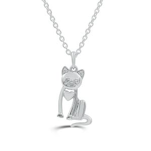 Love Spell Lab-grown Diamonds Cat Heart Pendant 0.02 Ct. T.w. in Sterling Silver