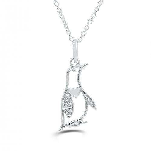 Love Spell Lab-grown Diamonds Penguin Heart Pendant 0.10 Ct. T.w. in Sterling Silver