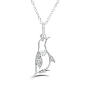 Love Spell Lab-grown Diamonds Penguin Heart Pendant 0.10 Ct. T.w. in Sterling Silver