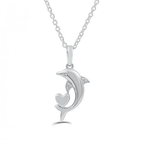 Love Spell Lab-grown Diamonds Dolphin Heart Pendant 0.05 Ct. T.w. in Sterling Silver
