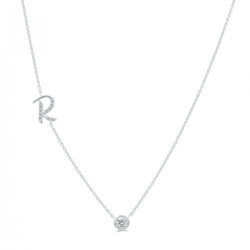 Bella by Ovani® Letter Initial "R" Necklace 0.30 Ct. T.w. in 10K White Gold