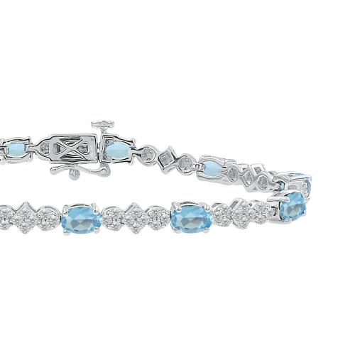 Love Spell Lab-grown Diamonds Blue Topaz Flower Bracelet 1.50 Ct. T.w. in Sterling Silver