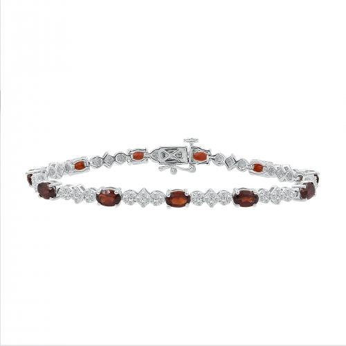 Love Spell Lab-grown Diamonds Garnet Flower Bracelet 1.50 Ct. T.w. in Sterling Silver