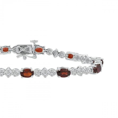 Love Spell Lab-grown Diamonds Garnet Flower Bracelet 1.50 Ct. T.w. in Sterling Silver