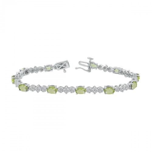 Love Spell Lab-grown Diamonds Peridot Flower Bracelet 1.50 Ct. T.w. in Sterling Silver