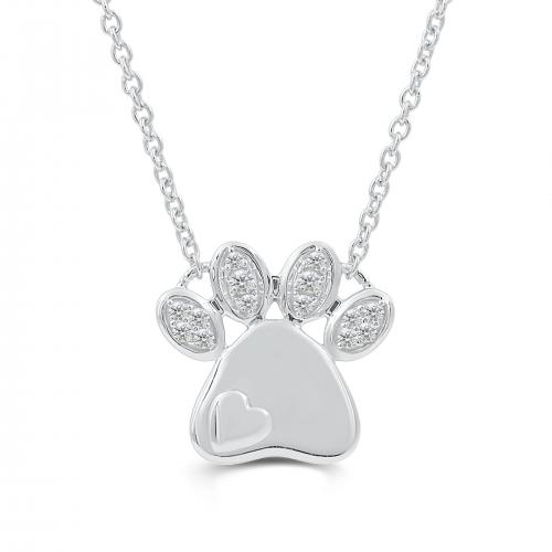 Love Spell Lab-grown Diamonds Paw Print Heart Necklace 0.15 Ct. T.w. in Sterling Silver