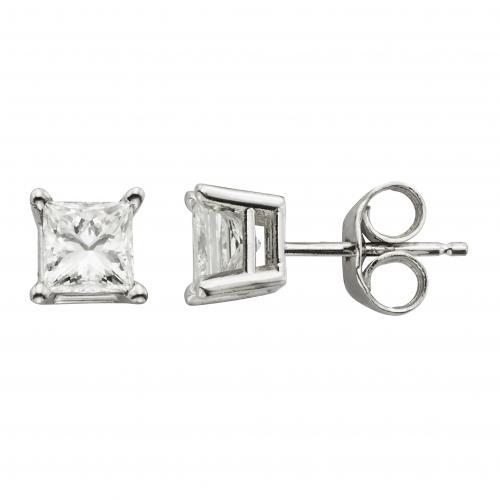 Ultimate Value® Princess-cut Solitaire Diamond Screw Studs - 0.15 Ct. T.w. in 14K White Gold