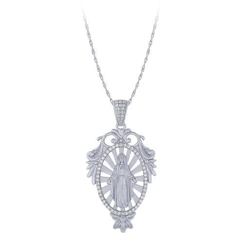 1/2 Ct. T.w. Diamond Lady Miraculous Medal Pendant In 14Kt Yellow Gold