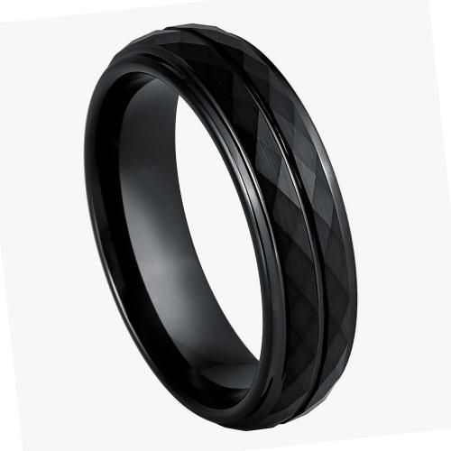 Black IP Diamond Faceted Finish with Center Groove - 6MM Band