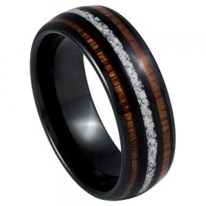 Black IP Plated Koa & Crushed White Turquoise Inlay - 8MM Band